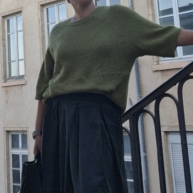 Pull tout doux vert à manches courtes